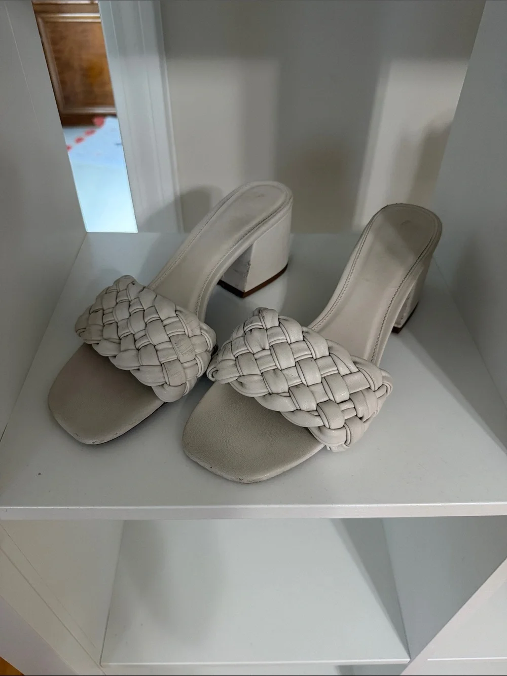 Braided Slide Block Heel Sandal in Cream